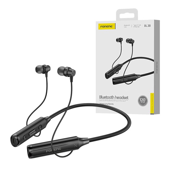 Foneng Neckband Bluetooth Earphones BL38 Ultra Long Standby Black